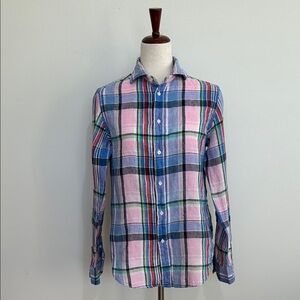 Women’s Polo Ralph Lauren Pastel Plaid Linen Shirt Size Medium EUC